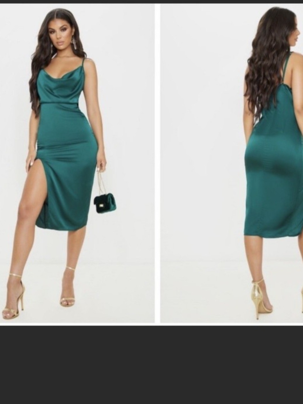 PrettyLittleThing Satin Cowl Midi Dress in Emerald